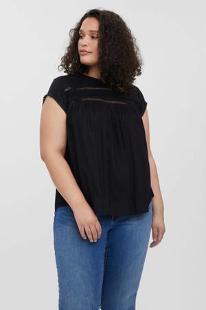 top met plooien zwart