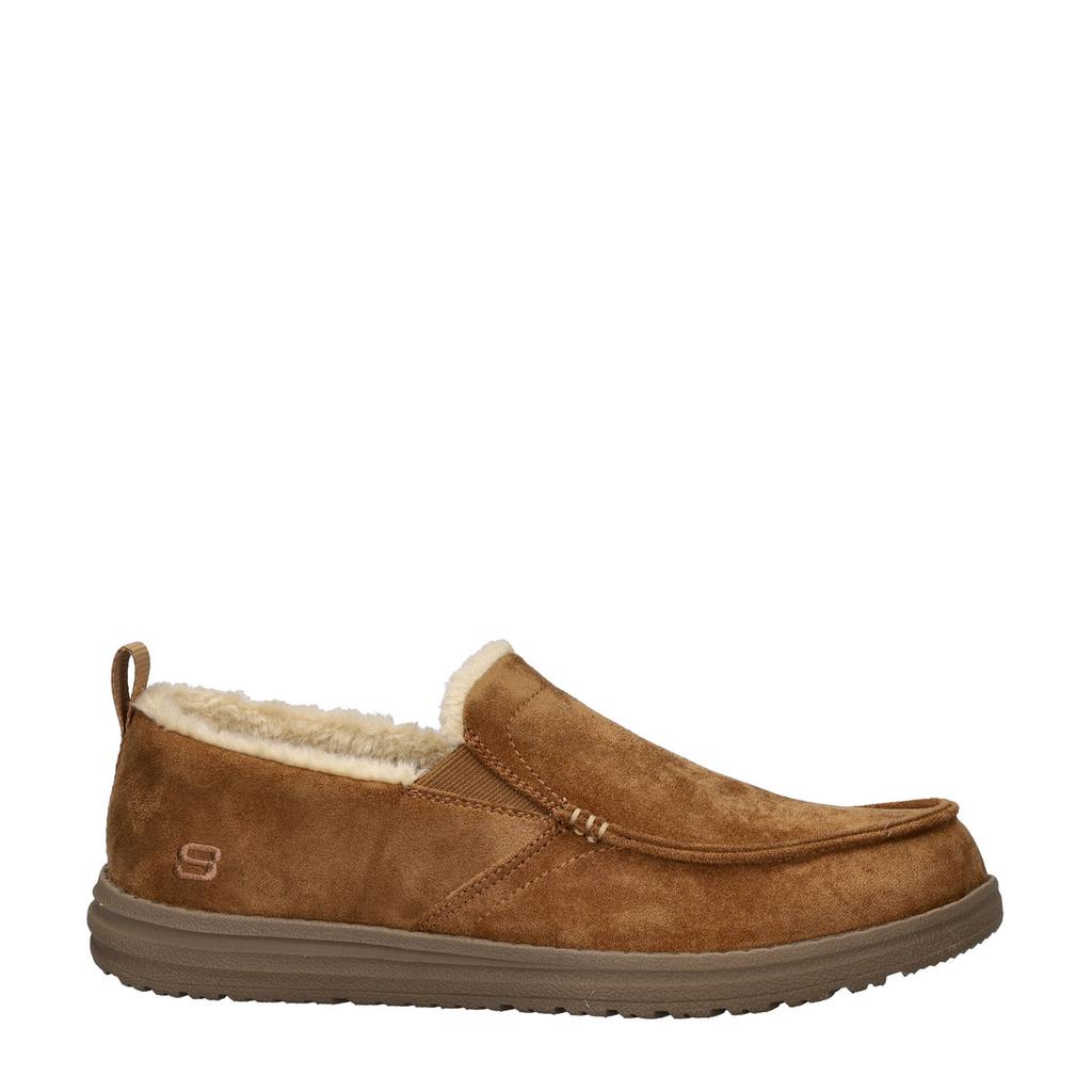 Cognackleurige heren Skechers pantoffels van textiel