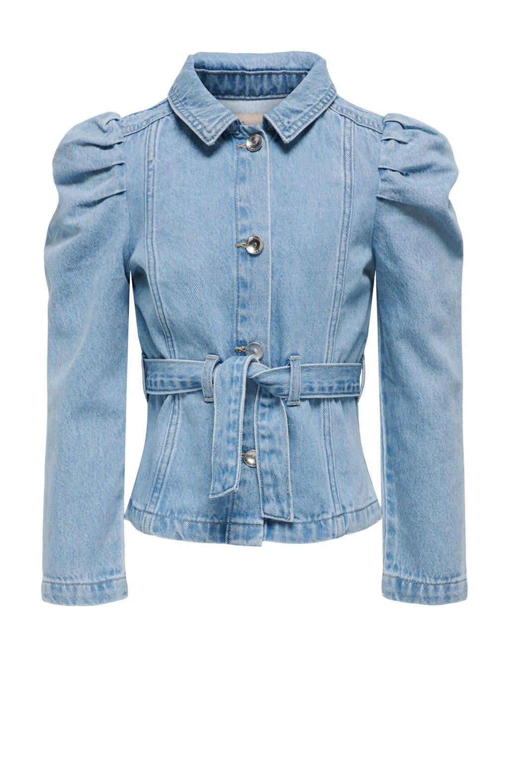 Light blue denim meisjes KIDS ONLY GIRL spijkerjas van denim met vintage look, lange mouwen, klassieke kraag, knoopsluiting en ceintuur