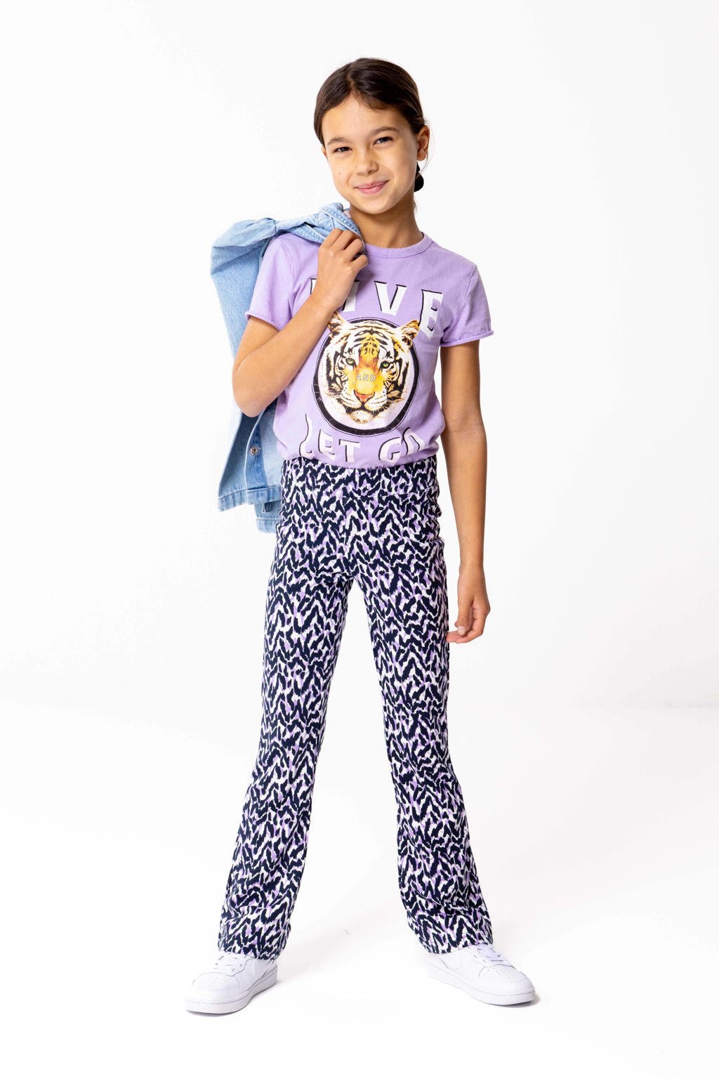 Lila en donkerblauwe meisjes KIDS ONLY GIRL flared broek met regular waist en elastische tailleband