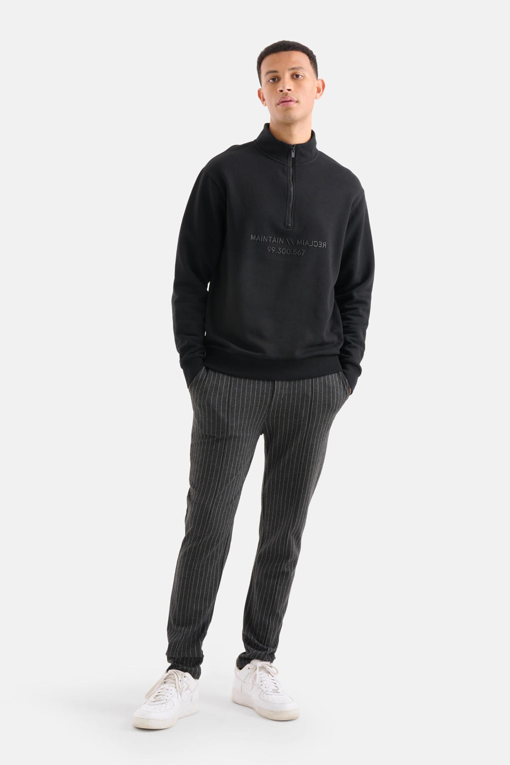 Shoeby slim fit broek met krijtstreep donkergrijs