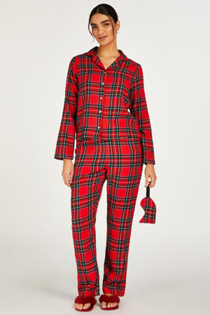 geruite pyjama + slaapmasker rood/blauw
