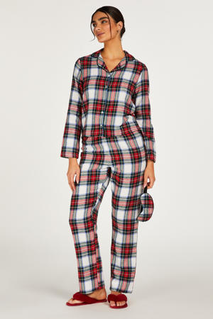 geruite pyjama + slaapmasker wit/rood/blauw