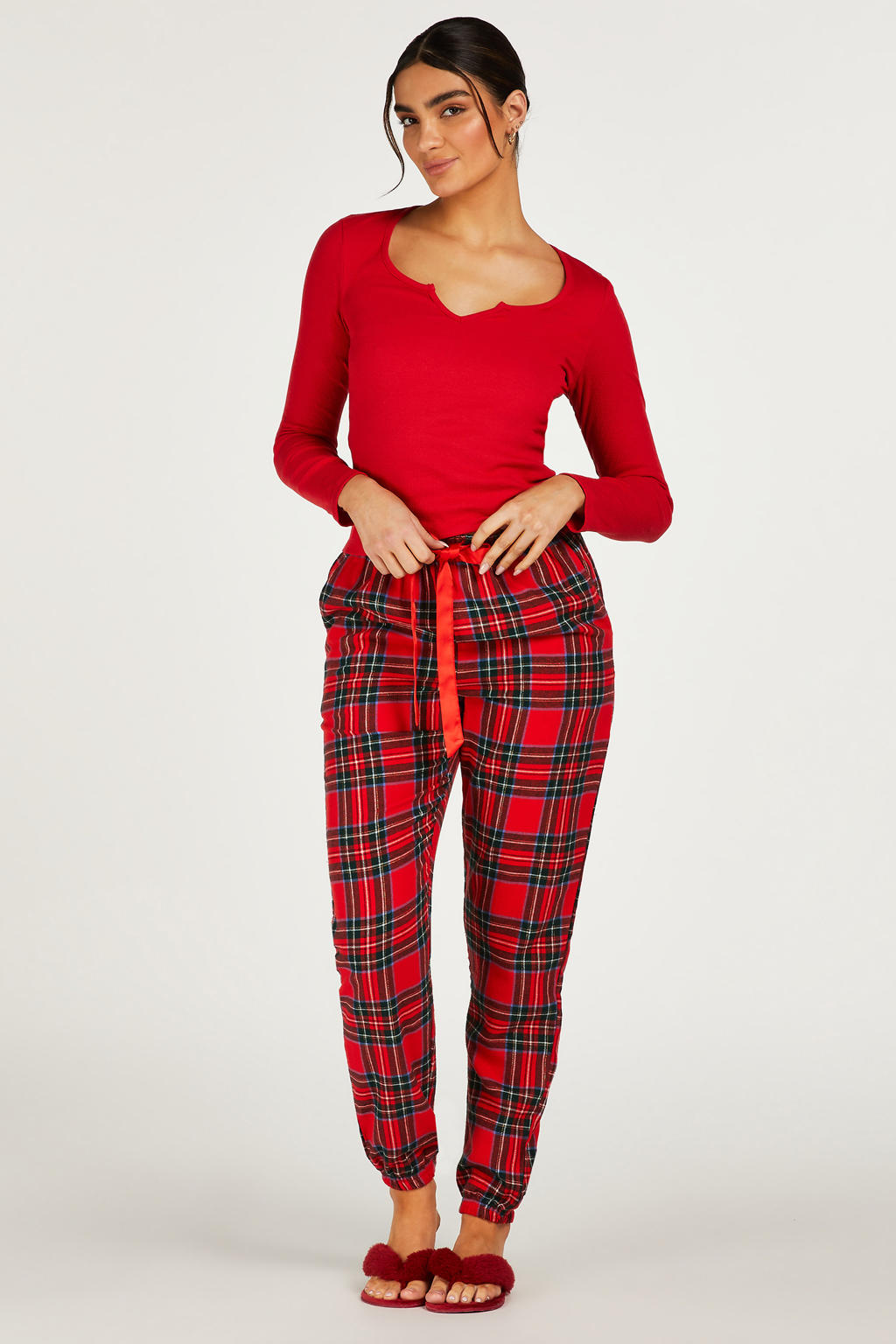Hunkemöller geruite flanellen pyjamabroek rood/groen