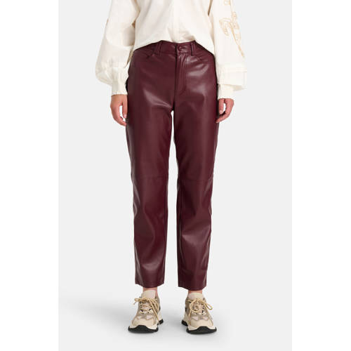 Shoeby Eksept coated cropped high waist broek STRAIGHT donkerrood