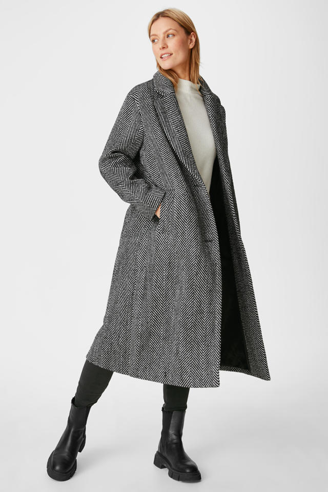 coat met visgraat zwart/grijs |