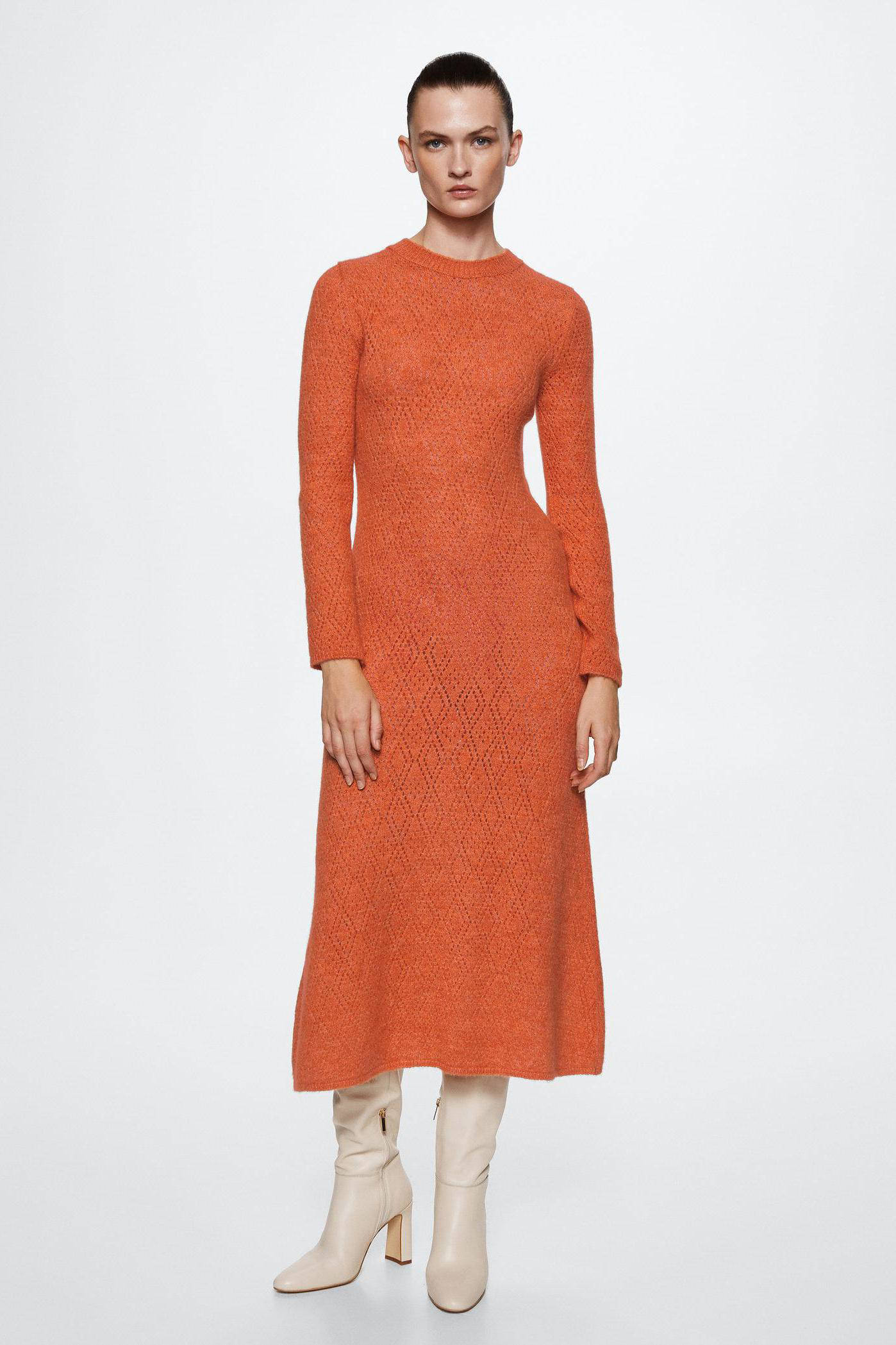 Wollen jurk licht Oranje-blauw casual uitstraling Mode Jurken Wollen jurken 