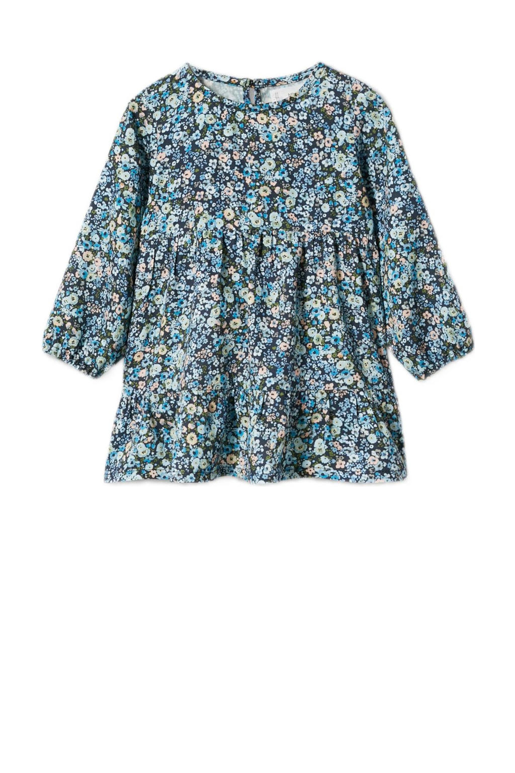 Maxi-jurk, A-lijn, batikprint, ronde hals, knoopsluiting, volants