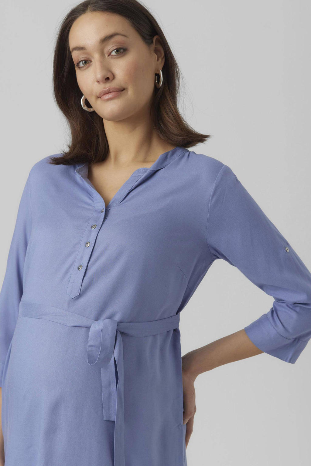 MAMALICIOUS zwangerschapstuniek MLMERCY met ceintuur lichtblauw