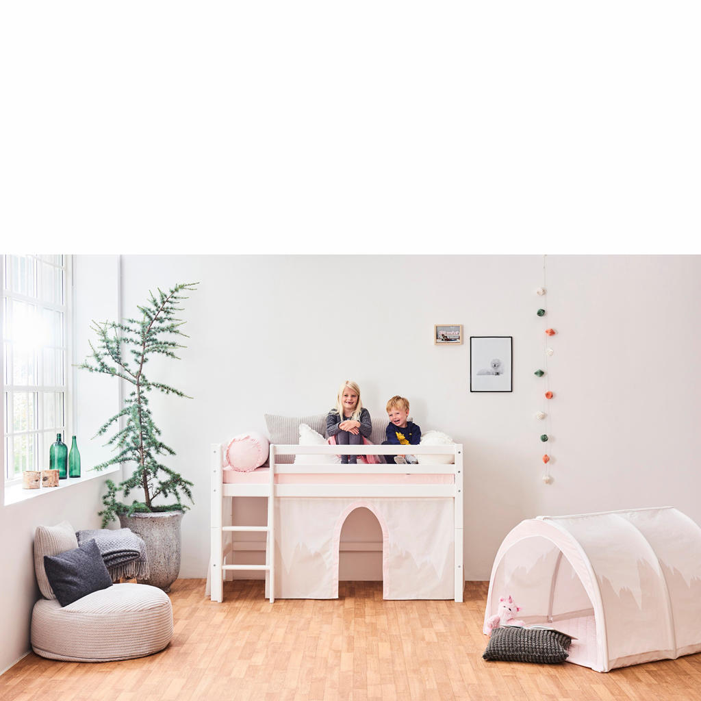 Stapelbed met glijbaan en gordijnen roze 80x200 cm kopen