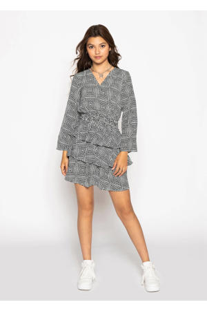 jurk Helen met all over print zwart/wit