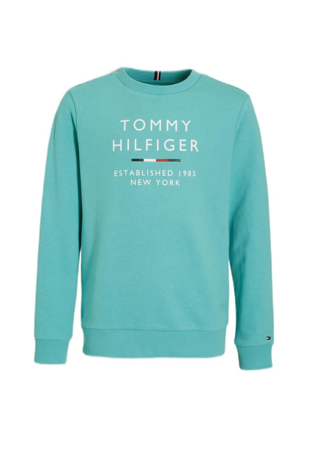 plastic bedriegen Cataract Tommy Hilfiger sweater met logo turquoise | wehkamp