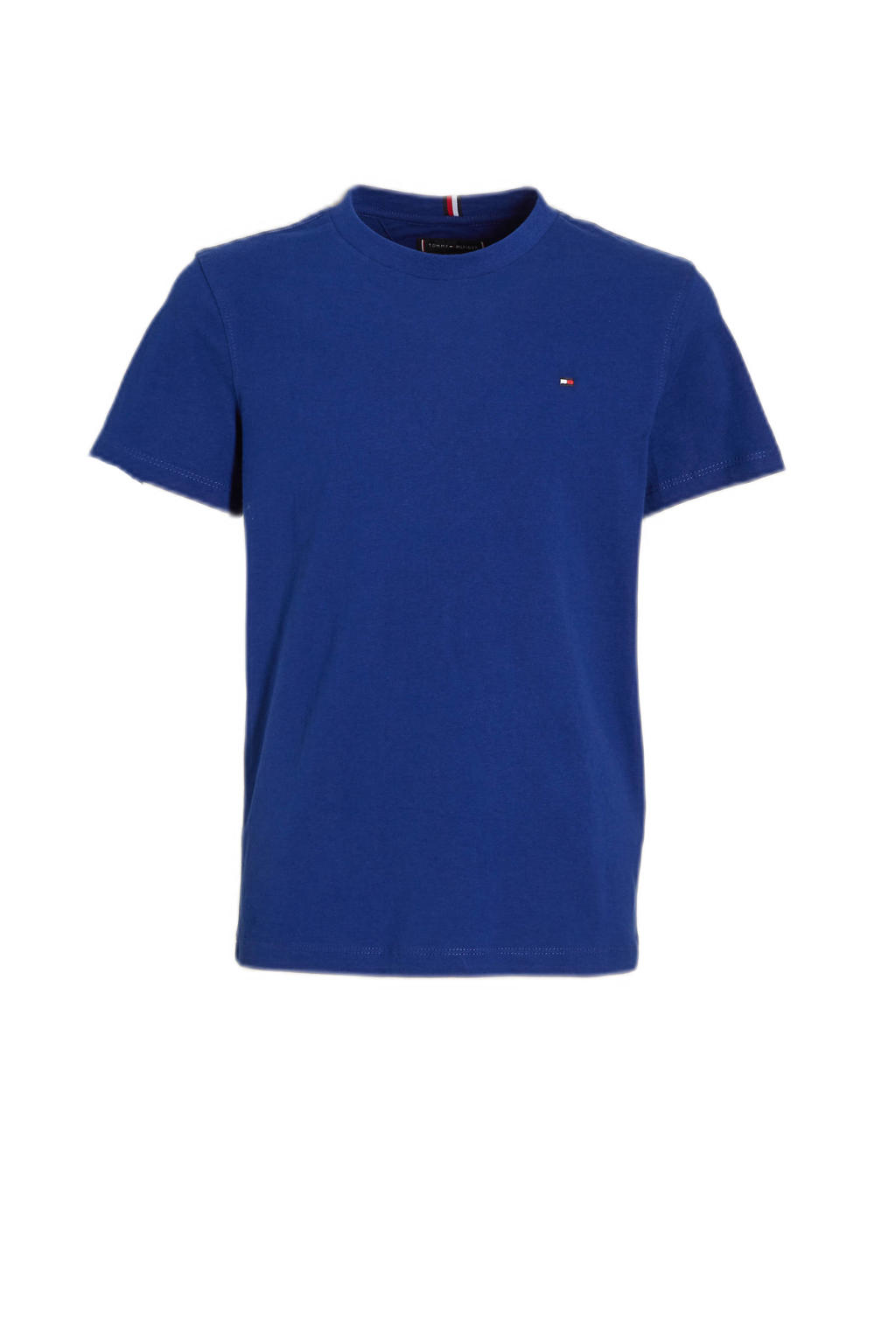 Blauwe jongens Tommy Hilfiger T-shirt van biologisch katoen met korte mouwen en ronde hals