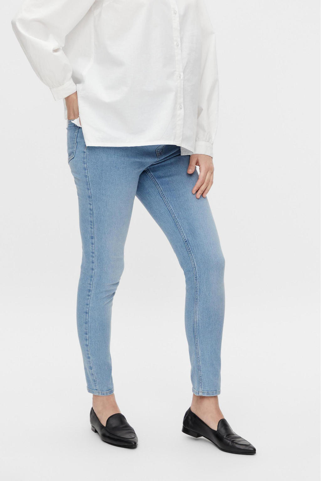Light blue denim dames MAMALICIOUS skinny zwangerschaps jegging van stretchdenim met regular waist en elastische tailleband