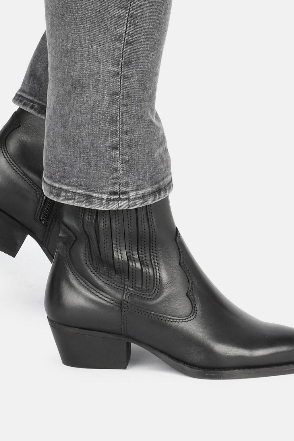 Only Zwarte Leren Rits Enkellaarzen Black Dames