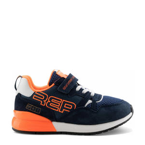 SHOOT JR-1  suede sneakers donkerblauw/oranje