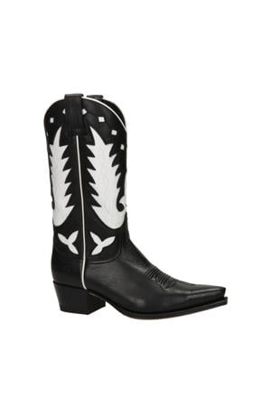 leren cowboylaarzen zwart/wit