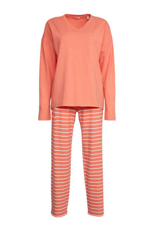 pyjama met strepen koraalrood/wit