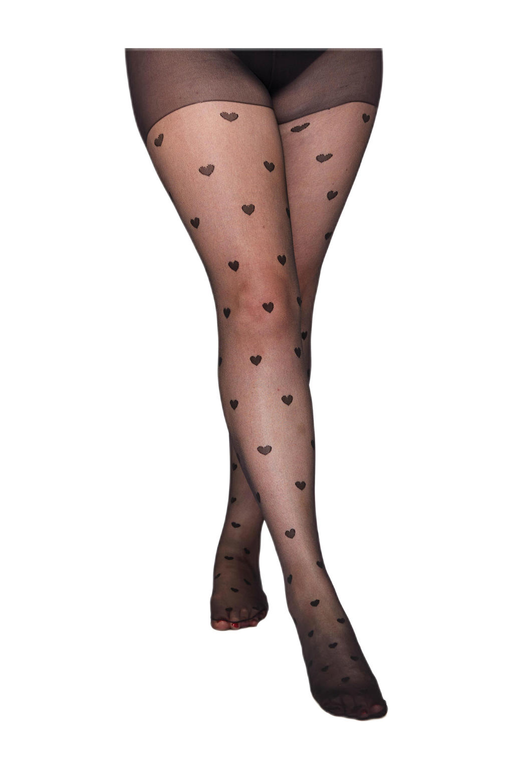 Pamela Mann Plus Size panty met hartjesprint 30 denier zwart