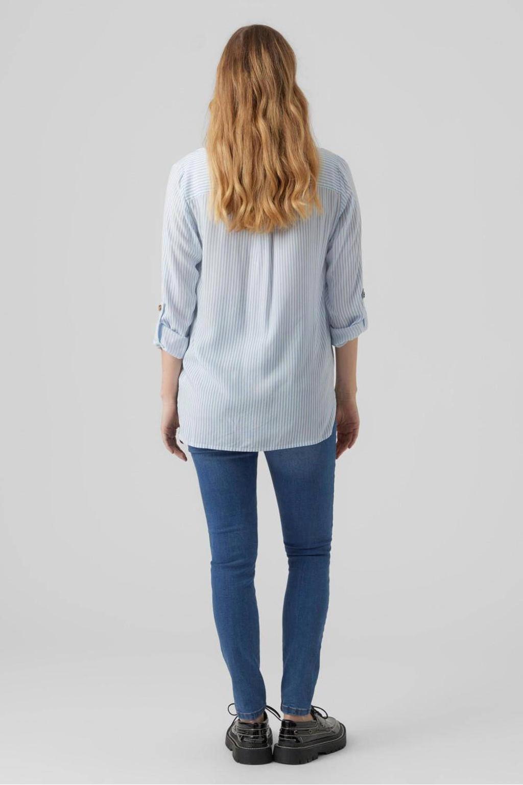 Blauwe dames VERO MODA MATERNITY gestreepte zwangerschapsblouse van viscose met lange mouwen, button down sluiting en knoopsluiting