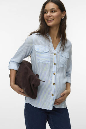 gestreepte zwangerschapsblouse VMMBUMPY lichtblauw