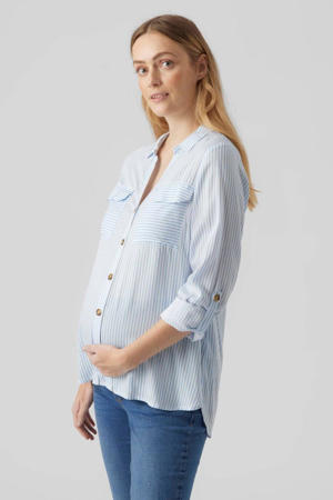 gestreepte zwangerschapsblouse VMMBUMPY lichtblauw