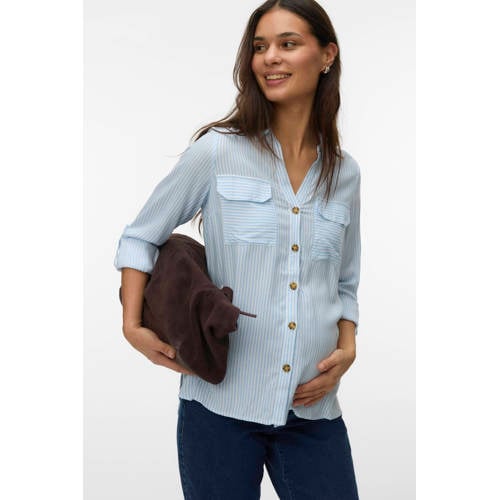 VERO MODA MATERNITY gestreepte zwangerschapsblouse VMMBUMPY lichtblauw afbeelding
