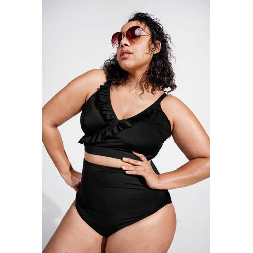 Zizzi voorgevormde crop bikinitop SKATRIN met ruches zwart afbeelding