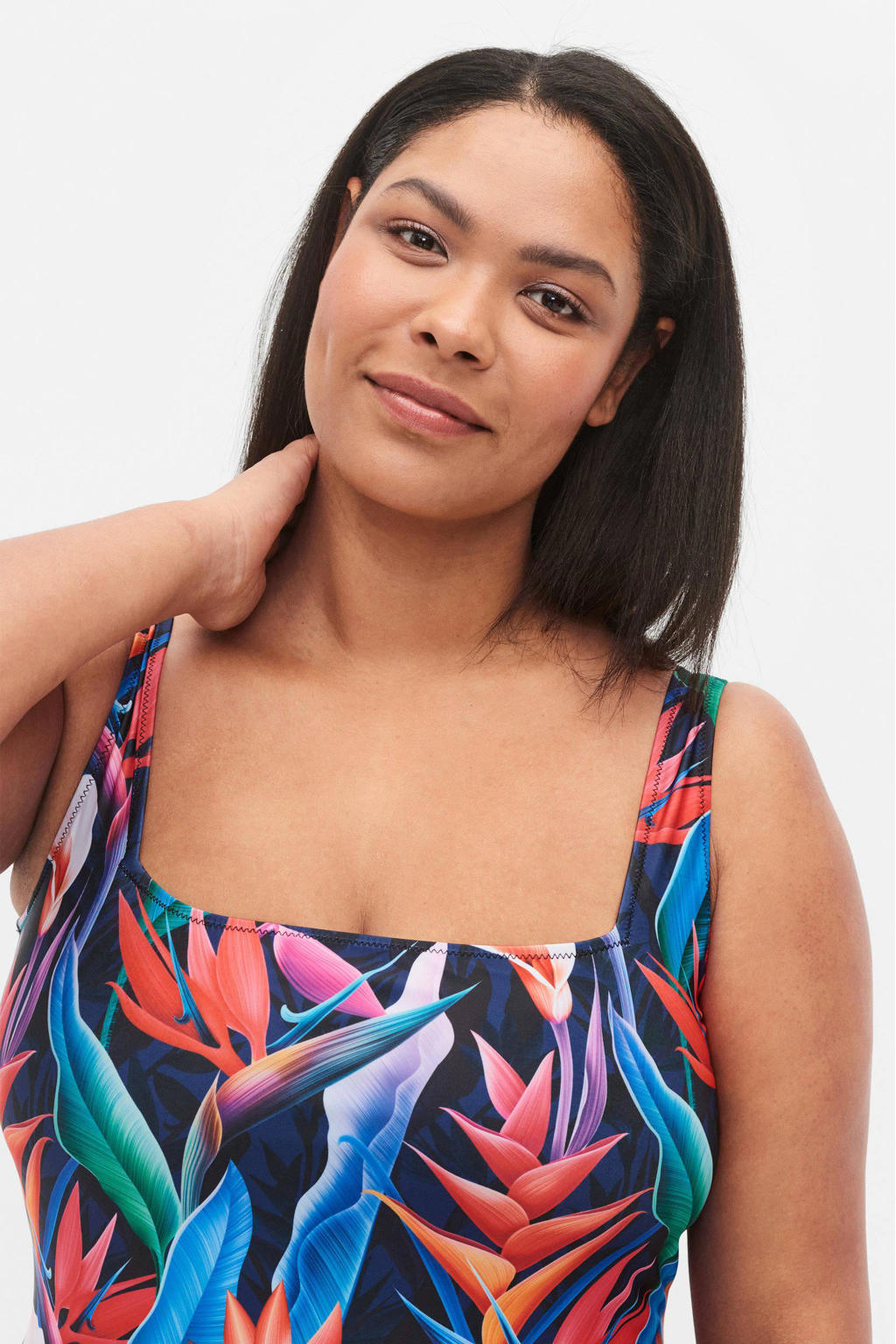 Zizzi badpak SMIA donkerblauw/roze wehkamp