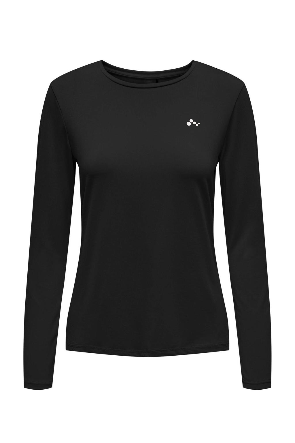 Zwarte dames ONLY PLAY sport T-shirt met lange mouwen en ronde hals
