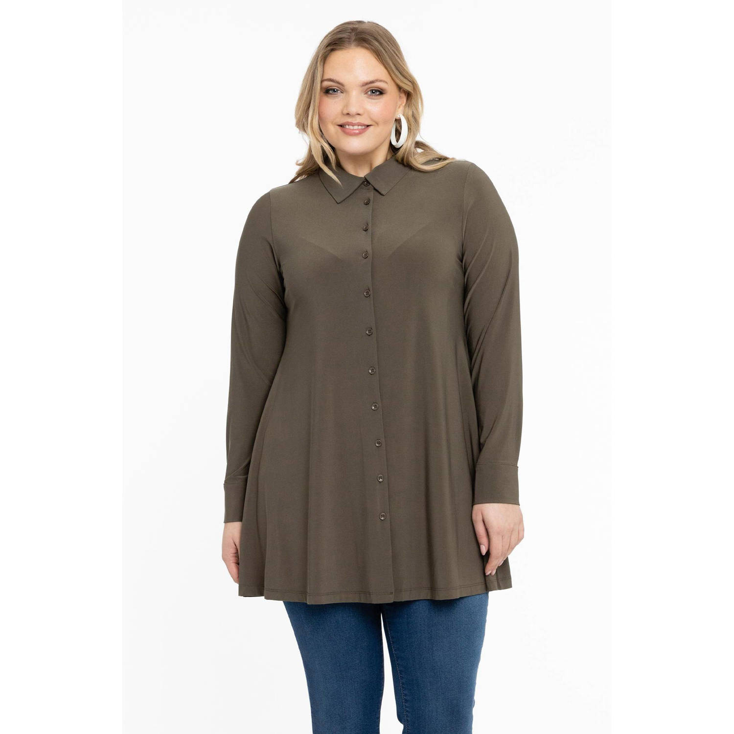 YOEK blouse van travelstof lichtgroen