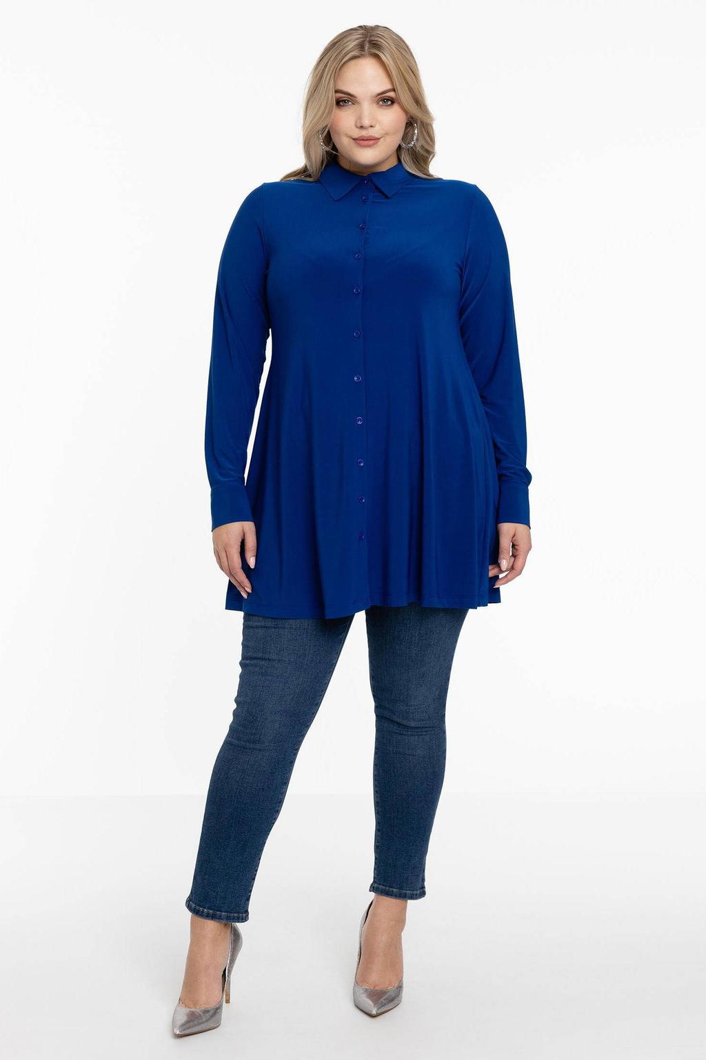 YOEK blouse DOLCE van travelstof blauw