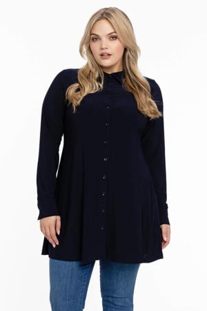 blouse DOLCE van travelstof donkerblauw