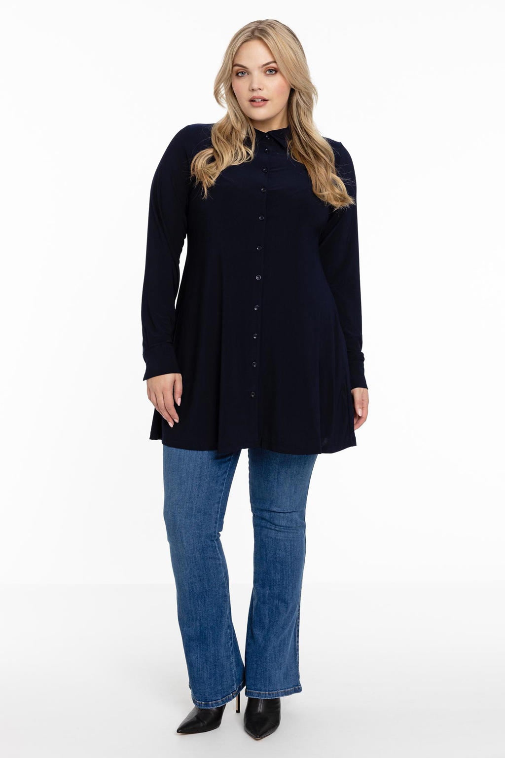 YOEK blouse DOLCE van travelstof donkerblauw