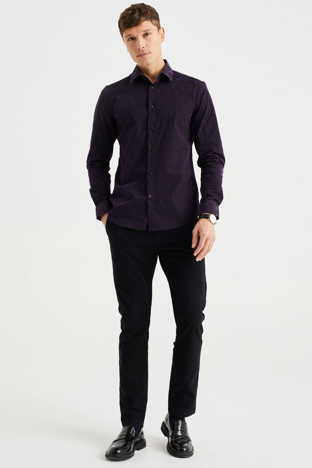 WE Fashion slim fit overhemd met all over print 97% katoen/3% elastaan