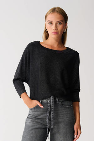 top Glitter met vleermuismouwen zwart