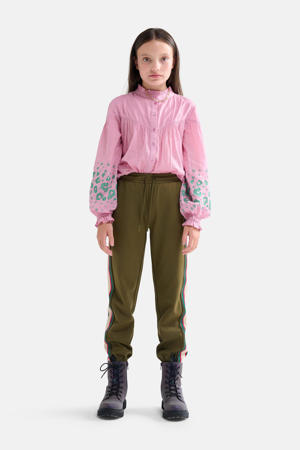 blouse Winter met panterprint lichtroze/groen