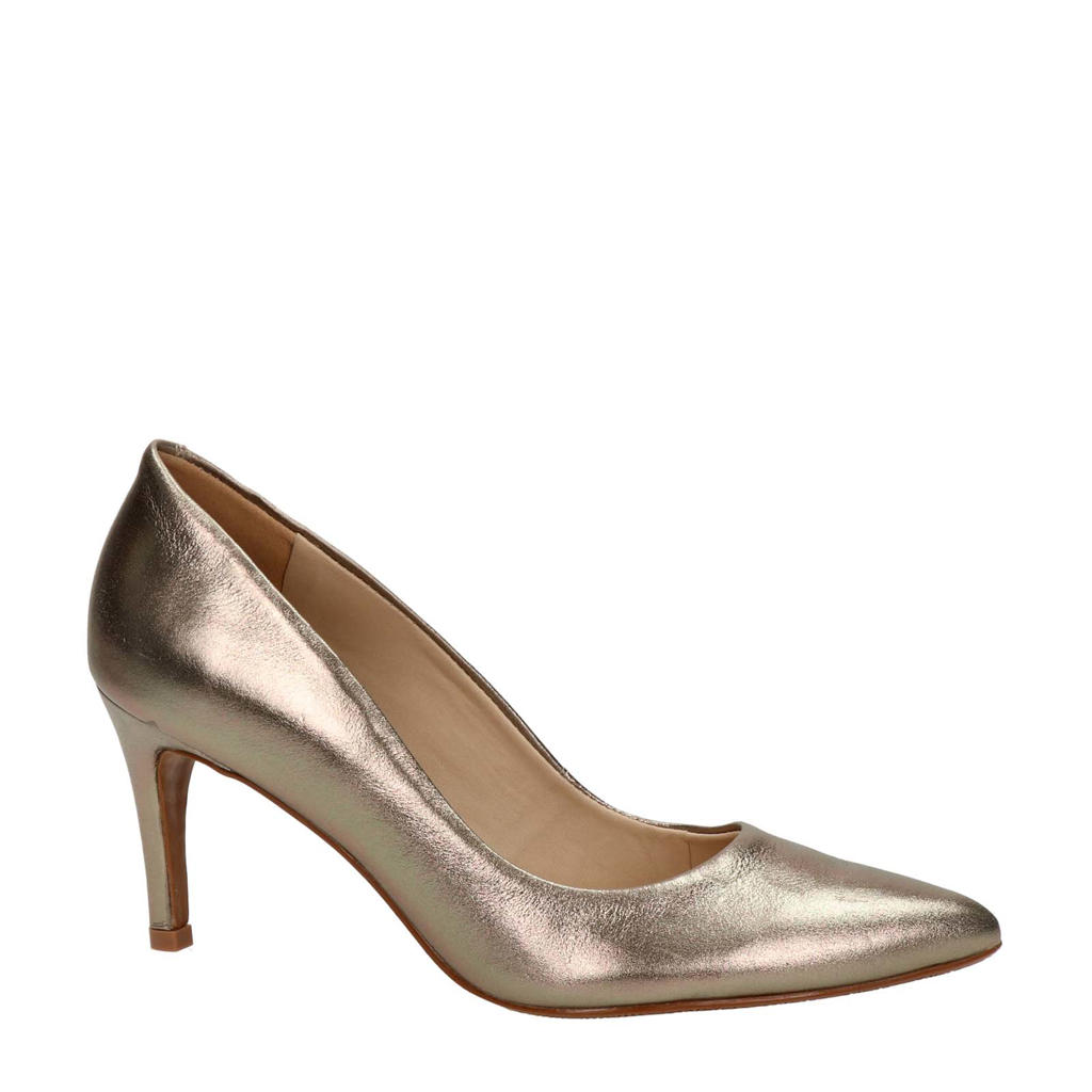 Bronzen dames Nelson pumps van leer met hak(je)