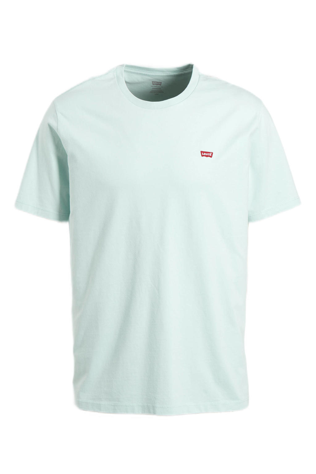 Lichtblauwe heren Levi's T-shirt van katoen met logo dessin, korte mouwen en ronde hals