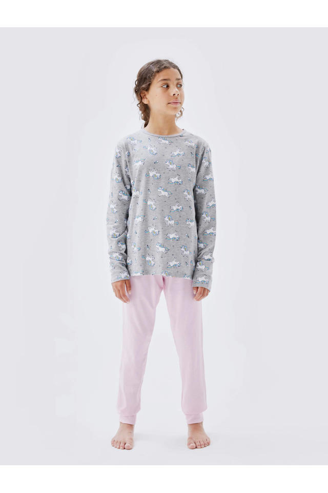 NAME IT KIDS wehkamp met grijs/roze all print | over pyjama NKFNIGHTSET