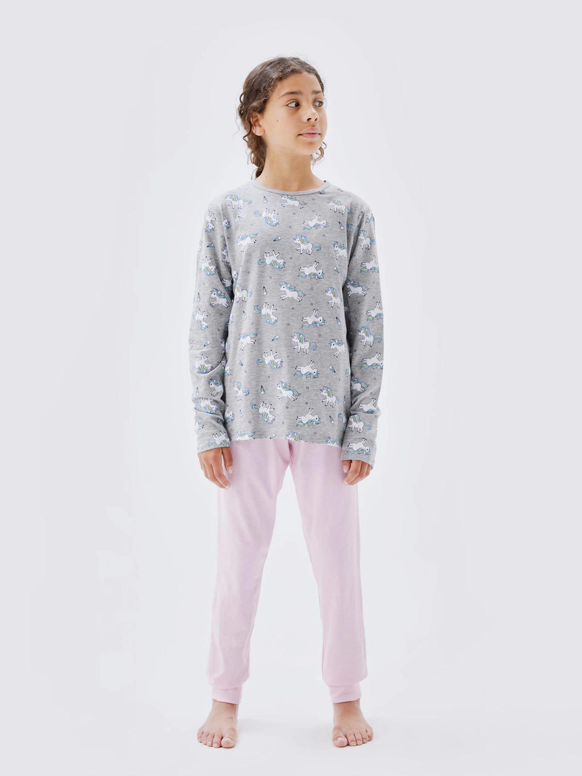NAME IT KIDS met all | wehkamp grijs/roze pyjama NKFNIGHTSET over print