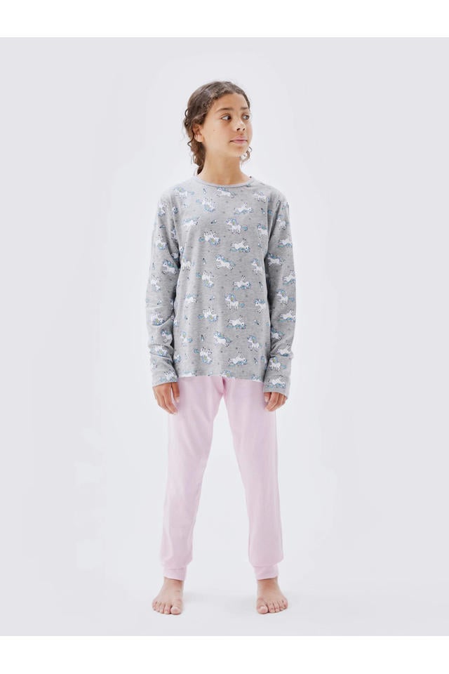 NAME IT KIDS pyjama NKFNIGHTSET met all over print grijs/roze | wehkamp