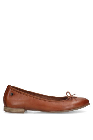 leren ballerina's cognac