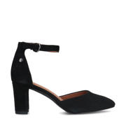 thumbnail: Zwarte dames No Stress suède pumps met blokhak, gesp en effen