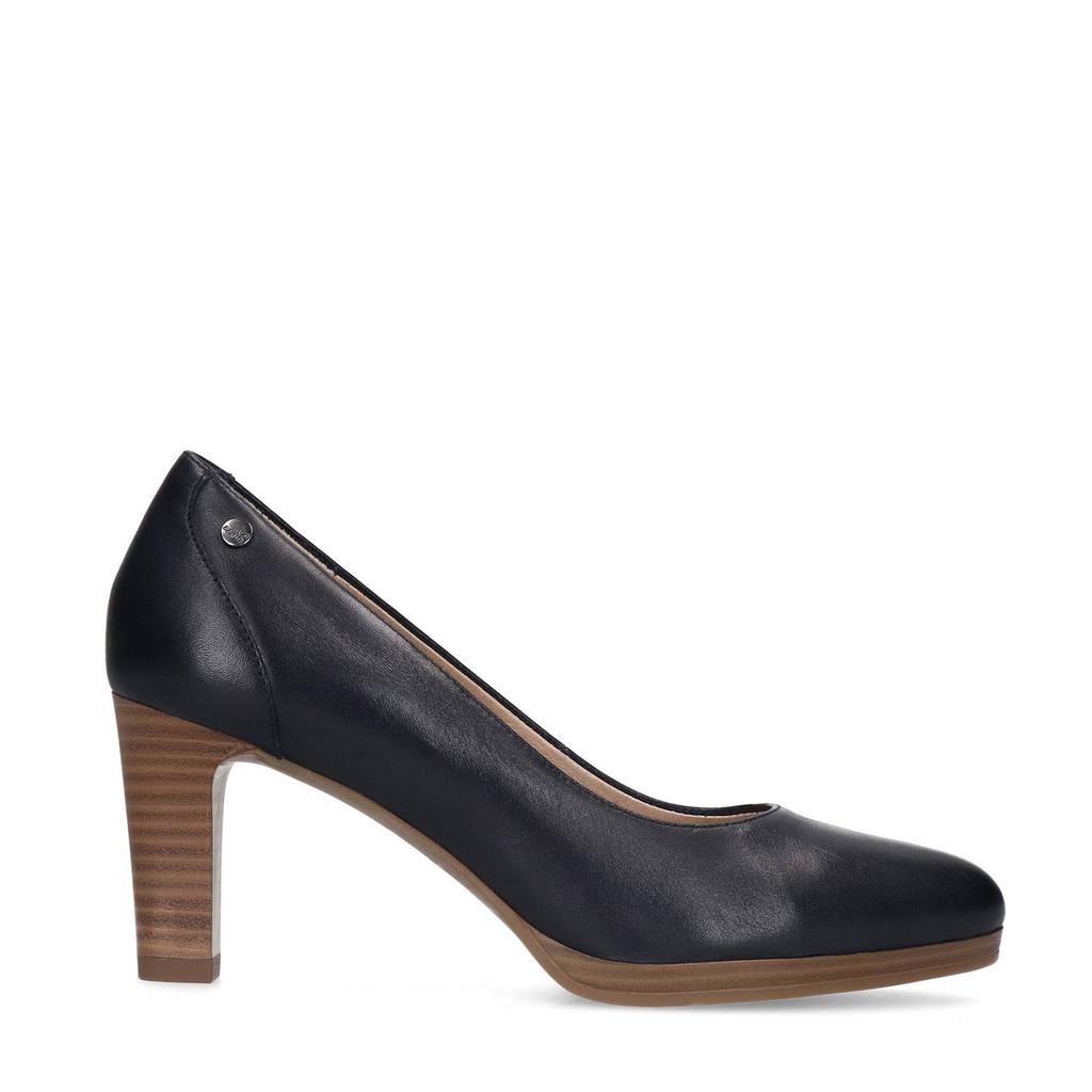 Donkerblauwe dames No Stress leren pumps met hak(je) en effen