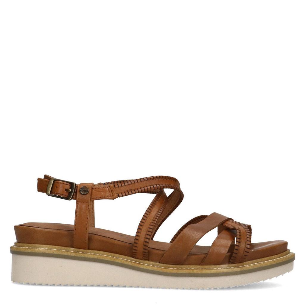 Cognackleurige dames No Stress leren sandalen met gesp