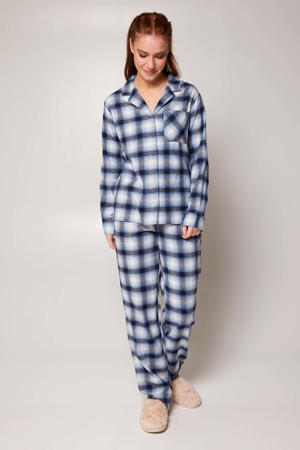 geruite flanellen pyjamabroek Labello donkerblauw/wit