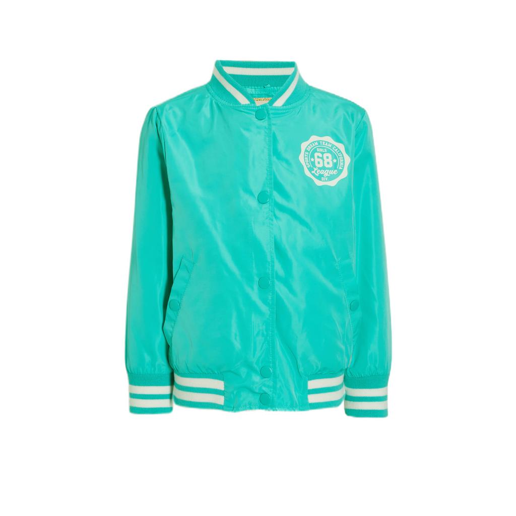 Mintgroene meisjes Orange Stars baseball jacket Merle van polyester met printopdruk, lange mouwen, opstaande kraag en drukknoopsluiting