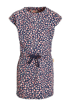 jurk Marlies met all over print donkerblauw/oranje