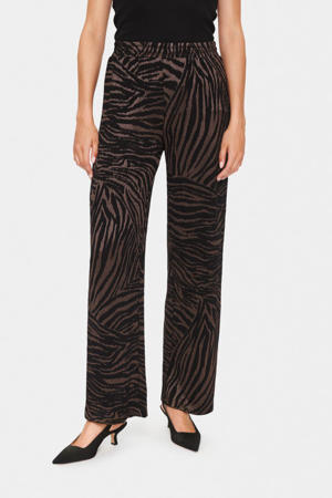 high waist straight fit pantalon ReinaSZ met zebraprint donkerbruin/zwart